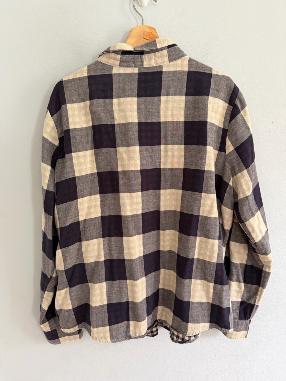 CP Shades Plaid Double Cotton Flannel Button Down Shirt Navy Cream Size XL - Picture 5 of 5